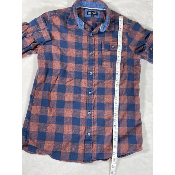 1775 Orange Navy Buffalo Plaid Flannel Shirt Sz Small - Picture 4 of 5